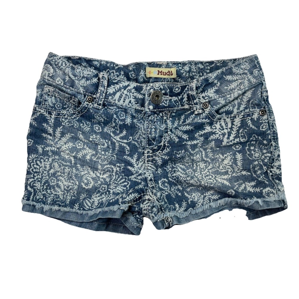 Y2K Mudd Floral Paisley Denim Shorts‎ Low Rise Frayed Hot Shorts Women's 7